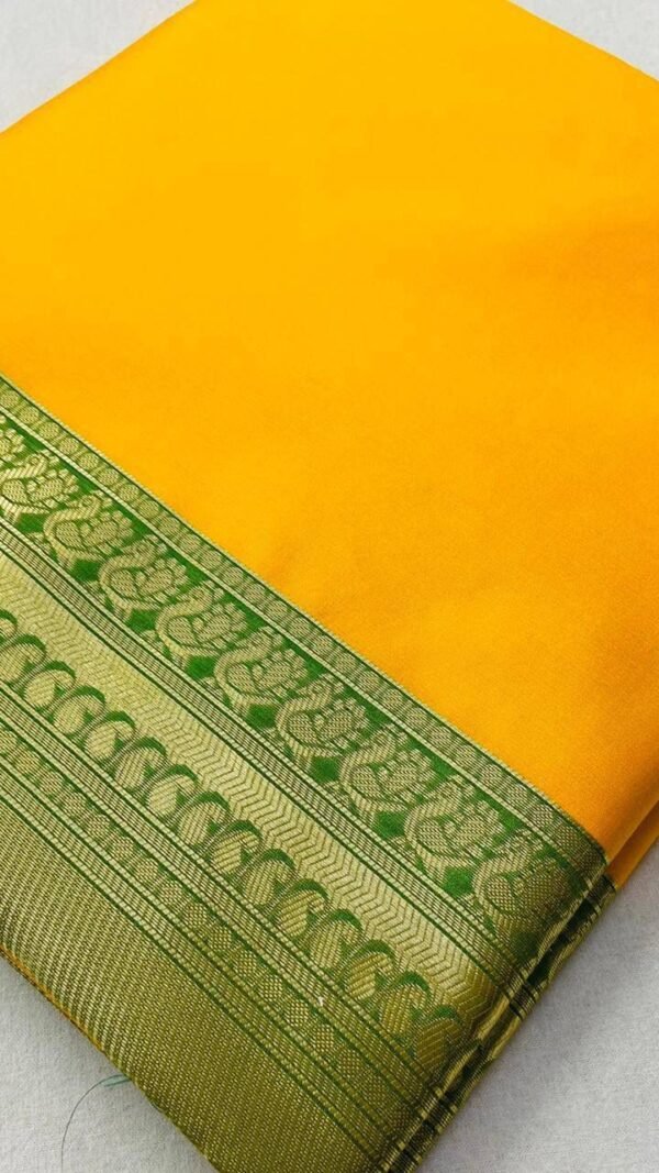 Soft Lichi Silk Saree Rich Yellow Colour