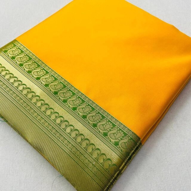 Soft Lichi Silk Saree Rich Yellow Colour