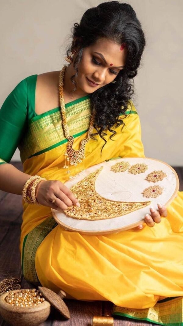Soft Lichi Silk Saree Rich Yellow Colour