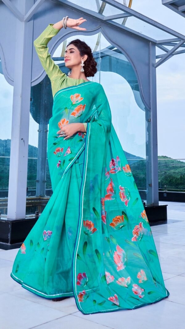 Soft Organza Silk with Handprint and Gold Touch Saree 04