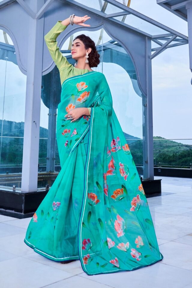 Soft Organza Silk with Handprint and Gold Touch Saree 04