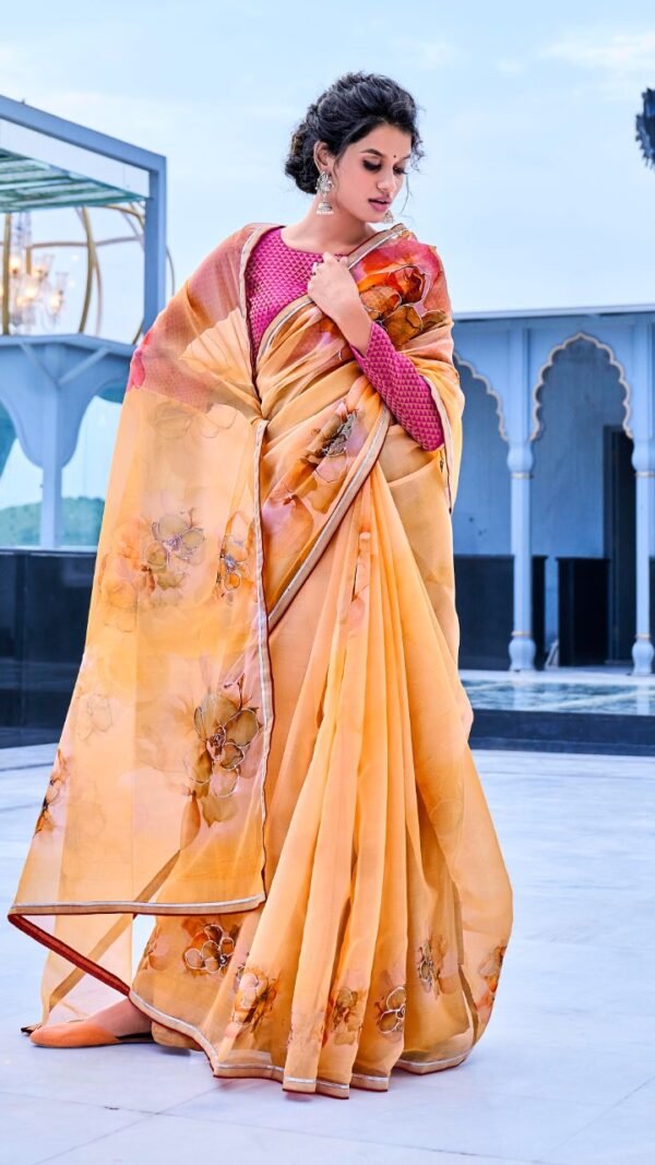 Soft Organza Silk with Handprint and Gold Touch Saree 02