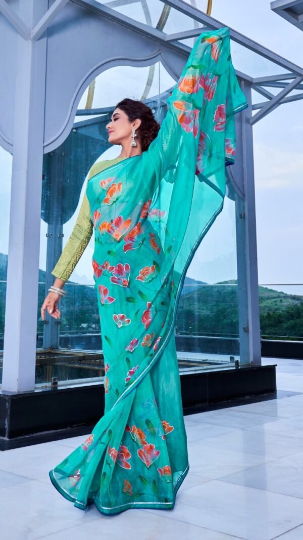 Soft Organza Silk with Handprint and Gold Touch Saree 04