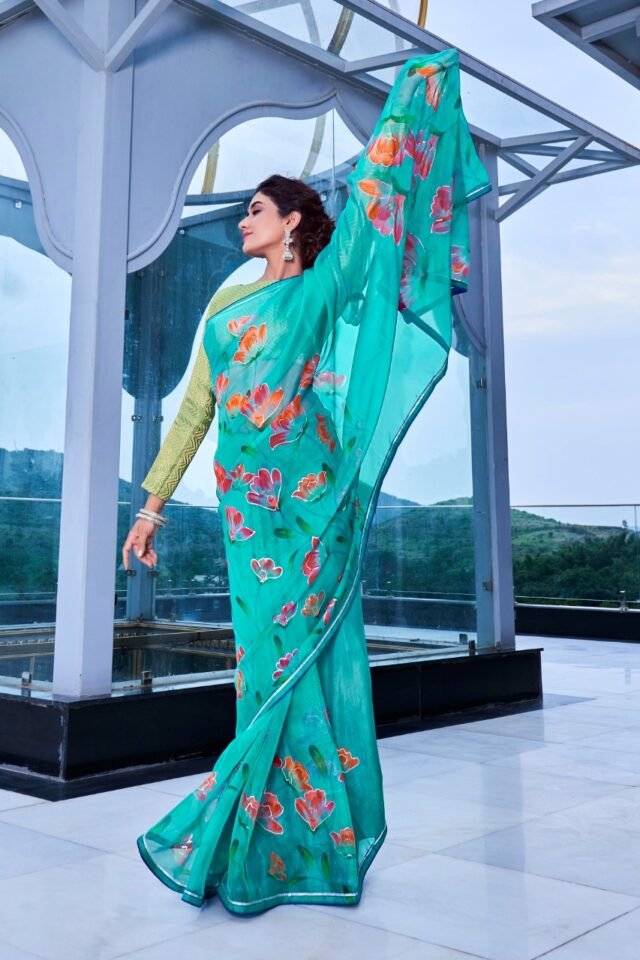 Soft Organza Silk with Handprint and Gold Touch Saree 04