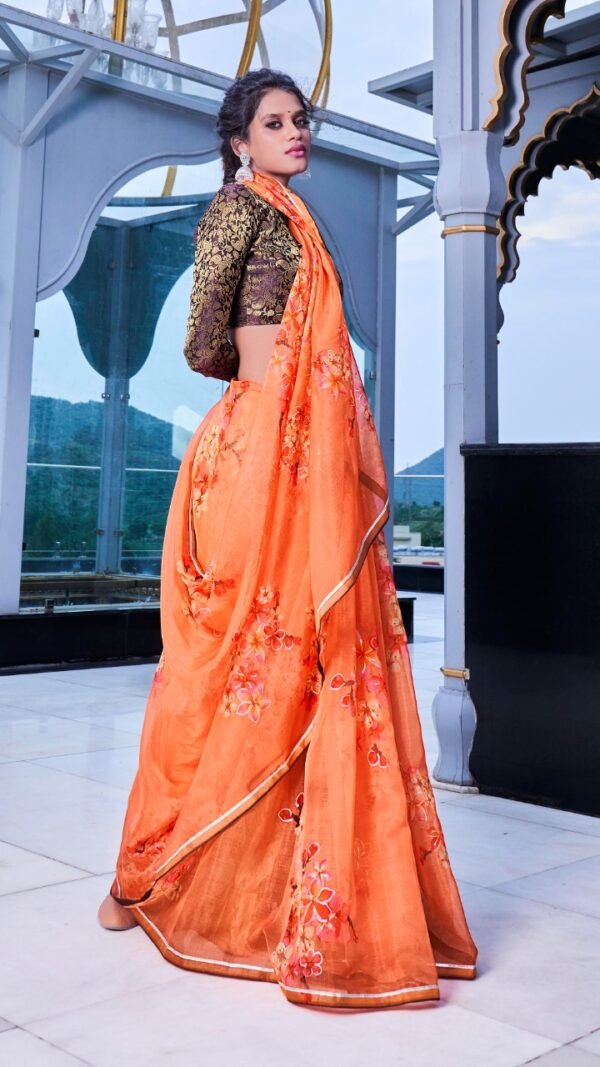 Soft Organza Silk with Handprint and Gold Touch Saree 01