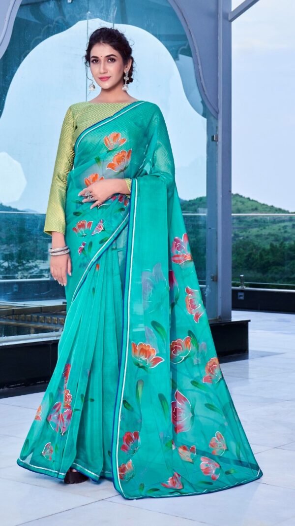 Soft Organza Silk with Handprint and Gold Touch Saree 04