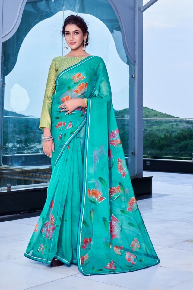 Soft Organza Silk with Handprint and Gold Touch Saree 04