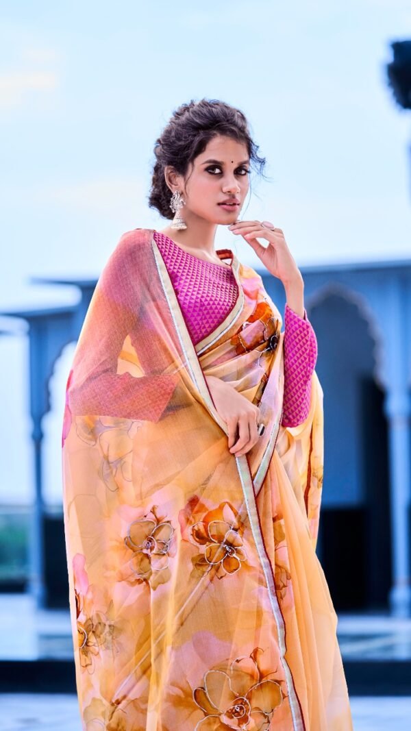 Soft Organza Silk with Handprint and Gold Touch Saree 02