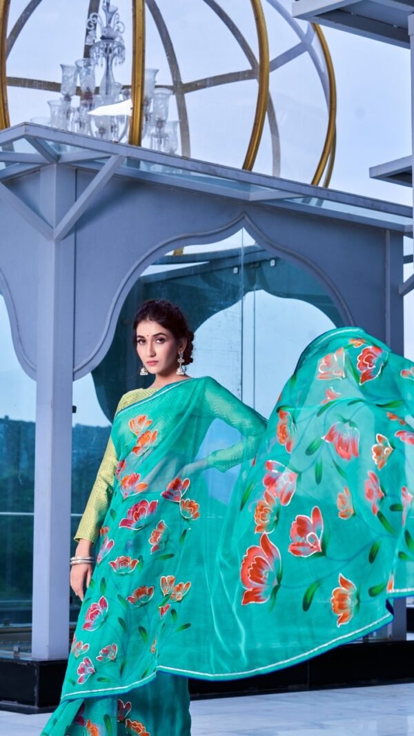 Soft Organza Silk with Handprint and Gold Touch Saree 04