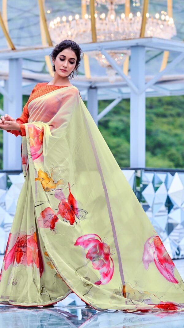 Soft Organza Silk with Handprint and Gold Touch Saree 02