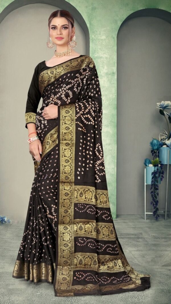Bandhej Print Art Silk with Zari Waving Border Saree 01