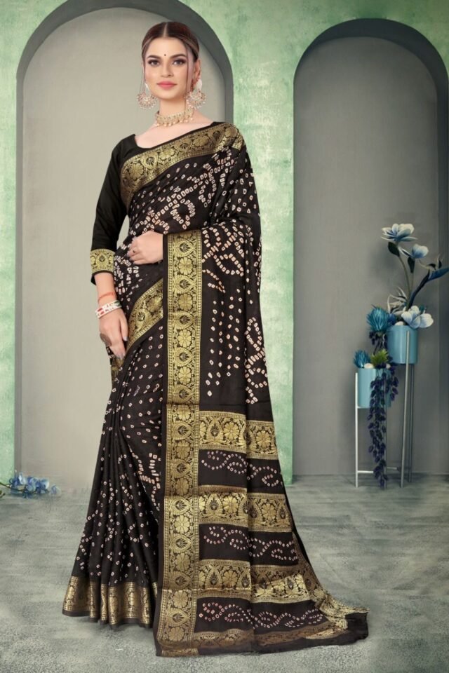 Bandhej Print Art Silk with Zari Waving Border Saree 01