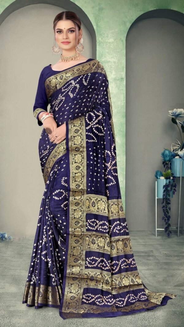 Bandhej Print Art Silk with Zari Waving Border Saree 02
