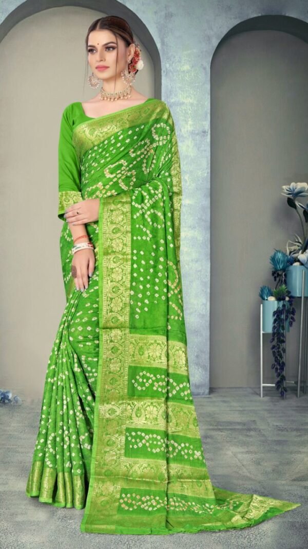 Bandhej Print Art Silk with Zari Waving Border Saree 03
