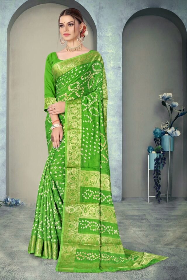 Bandhej Print Art Silk with Zari Waving Border Saree 03