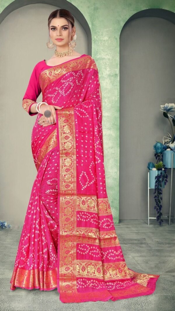 Bandhej Print Art Silk with Zari Waving Border Saree 05