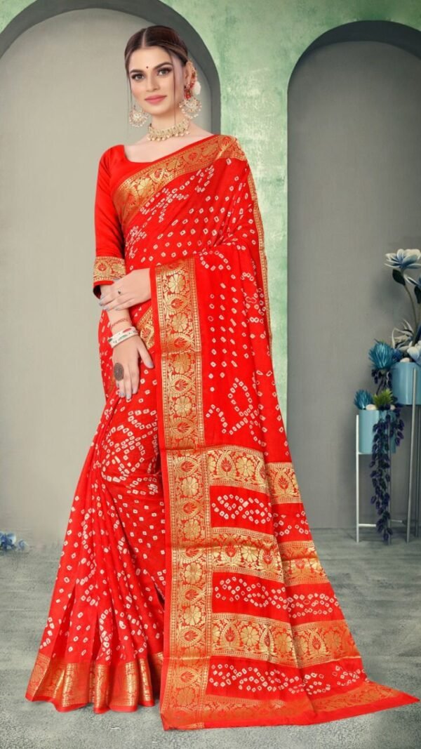 Bandhej Print Art Silk with Zari Waving Border Saree 06