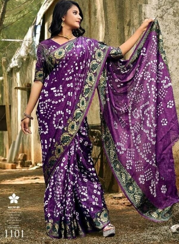 Bandhani Silk with Jacquard Waving Border Saree