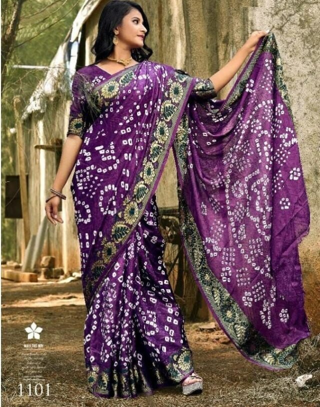 Bandhani Silk with Jacquard Waving Border Saree