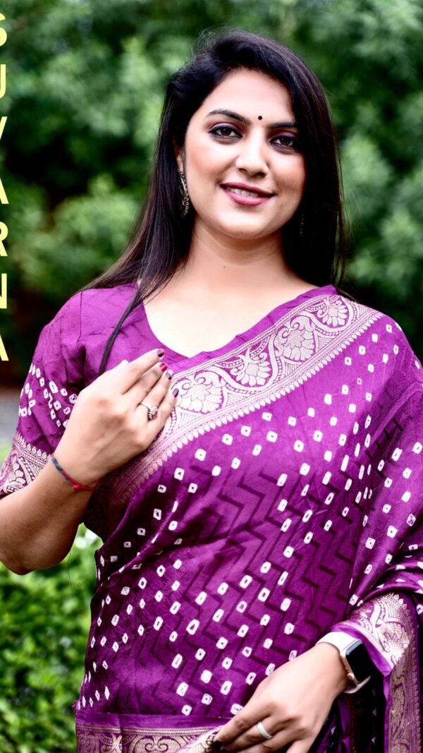 Bandhej Silk Saree With Zari Weaving Border 01