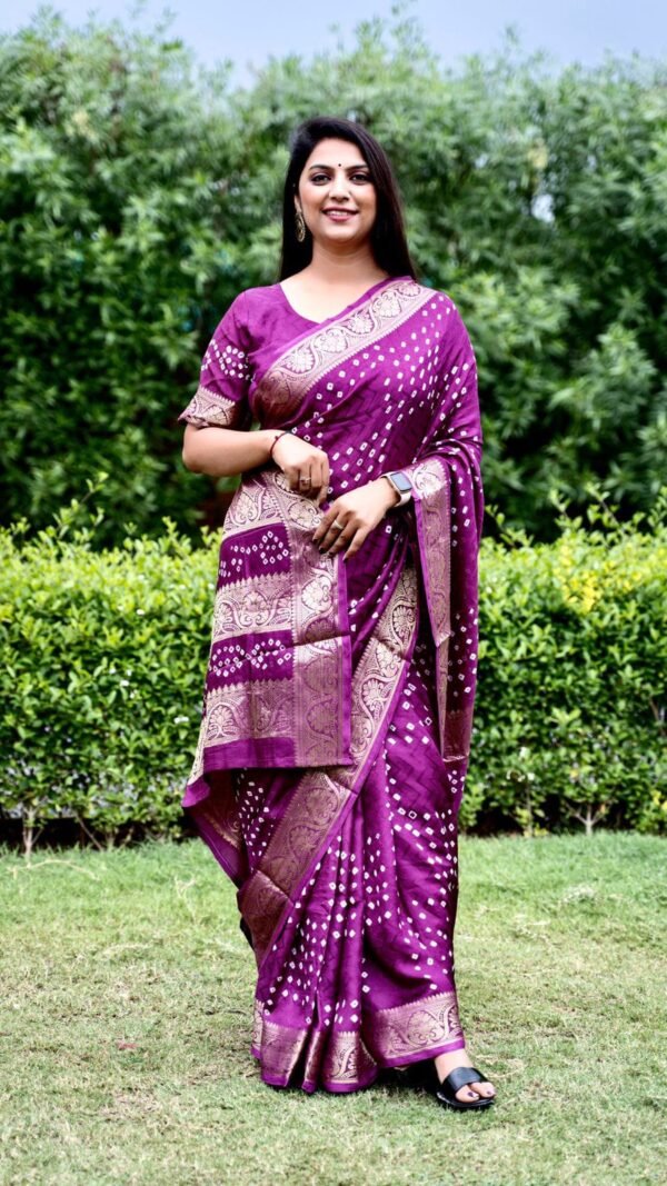 Bandhej Silk Saree With Zari Weaving Border 01