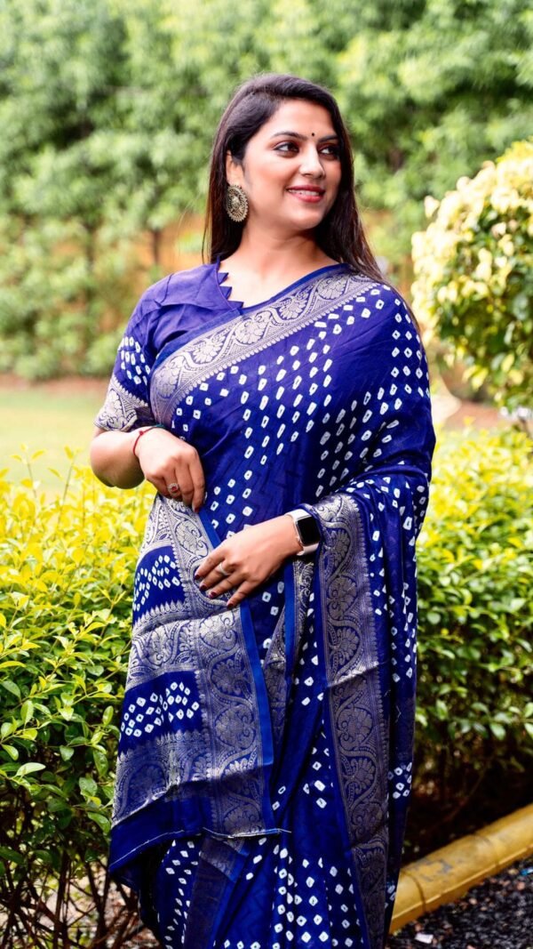 Bandhej Silk Saree With Zari Weaving Border 02