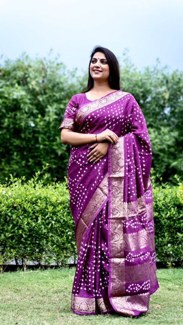 Bandhej Silk Saree With Zari Weaving Border 01