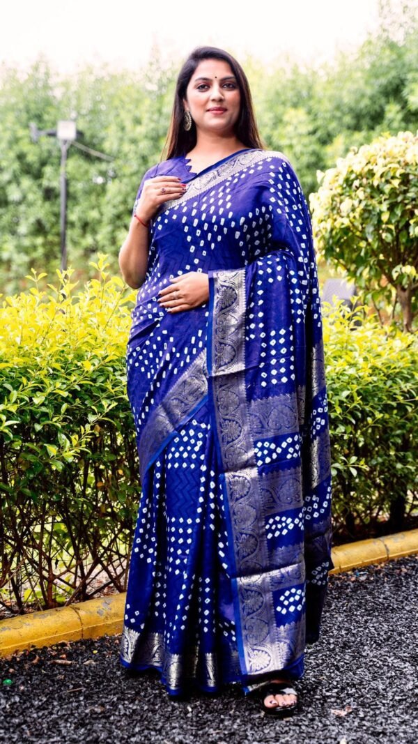 Bandhej Silk Saree With Zari Weaving Border 02