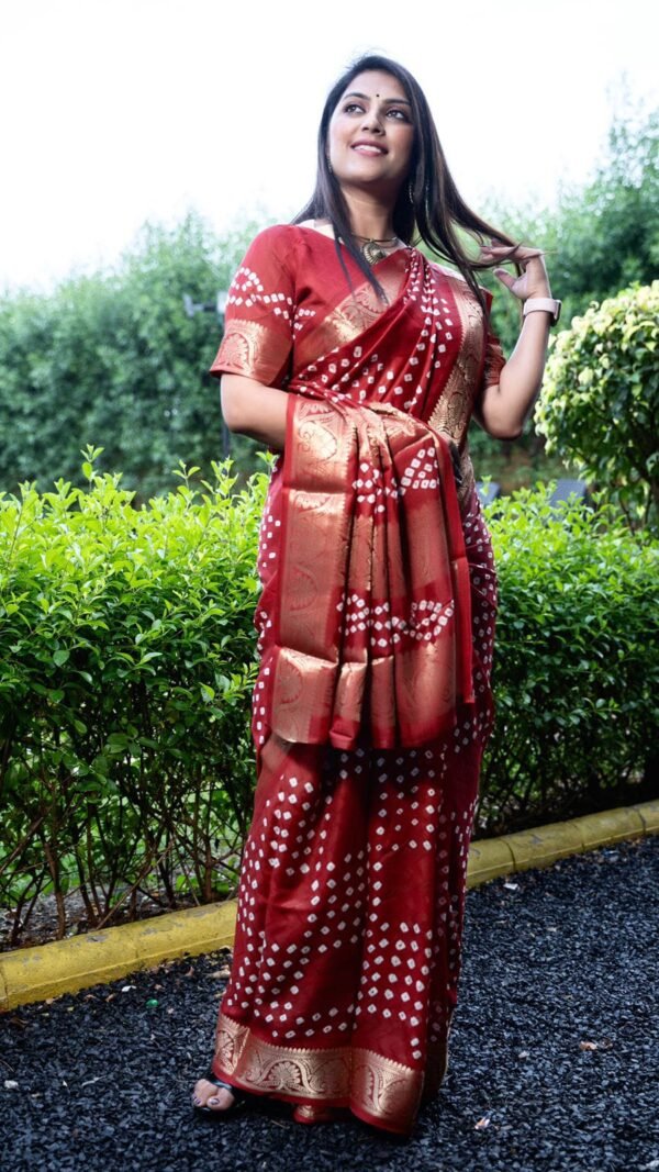 Bandhej Silk Saree With Zari Weaving Border 05