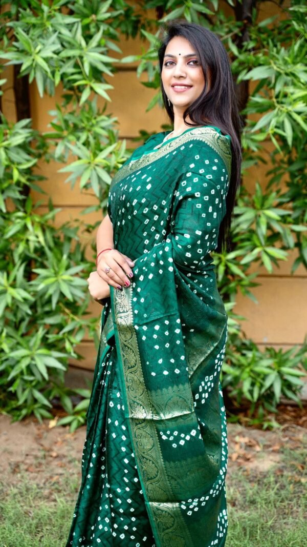 Bandhej Silk Saree With Zari Weaving Border 06