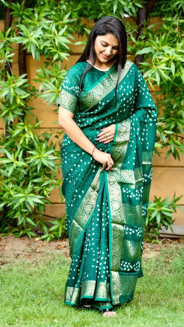 Bandhej Silk Saree With Zari Weaving Border 06