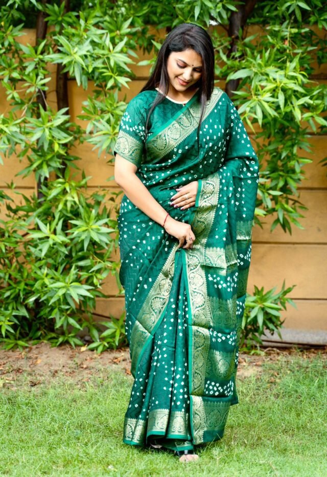 Bandhej Silk Saree With Zari Weaving Border 06