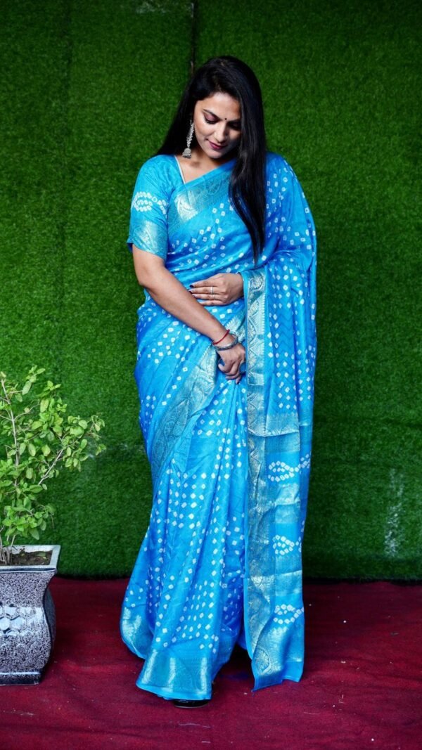 Bandhej Silk Saree With Zari Weaving Border 07