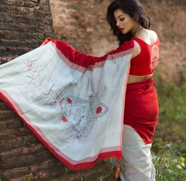 Pure Linen Saree with Digital Print Online Shopping