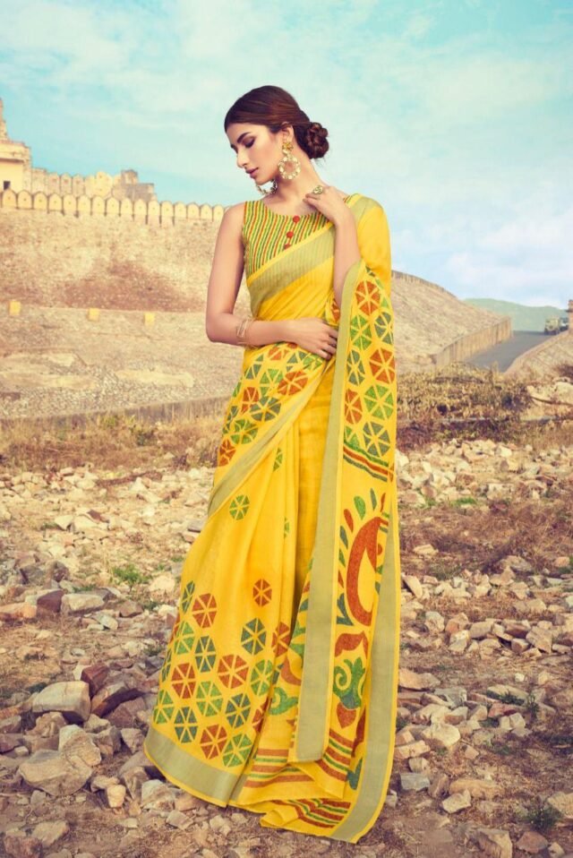 Soft Linen Cotton with Digital Print Saree 20