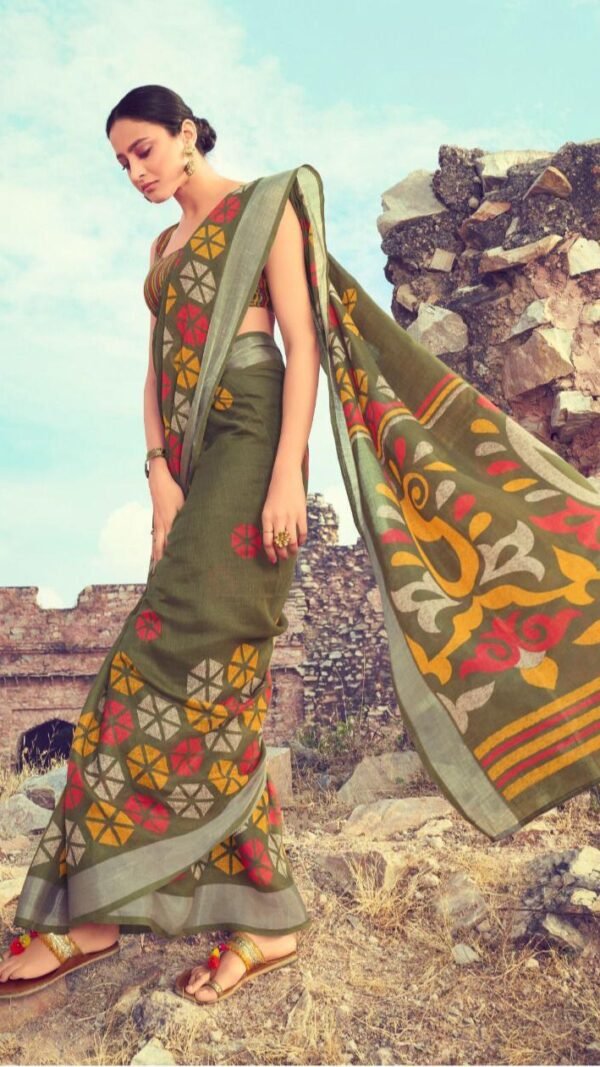 Soft Linen Cotton with Digital Print Saree 22