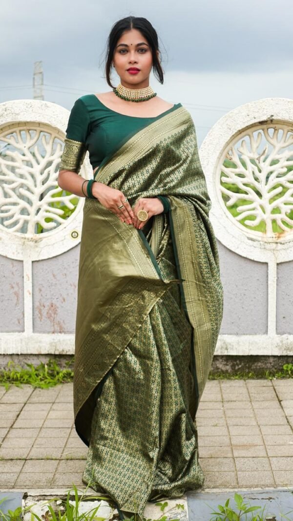 Soft Lichi Silk Golden Zari Weaving Jacquard Saree