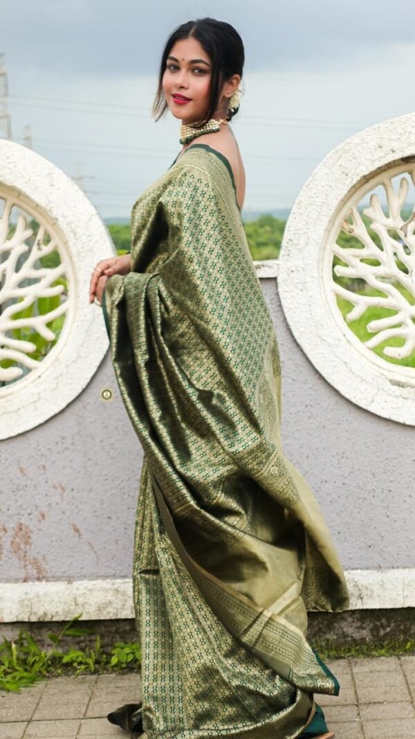Soft Lichi Silk Golden Zari Weaving Jacquard Saree