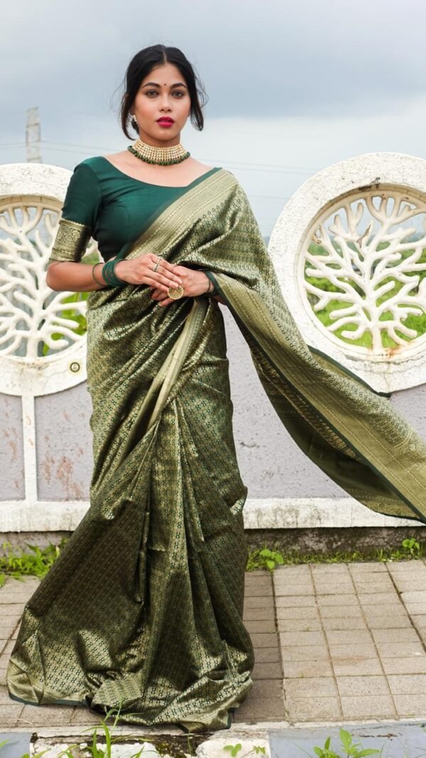 Soft Lichi Silk Golden Zari Weaving Jacquard Saree