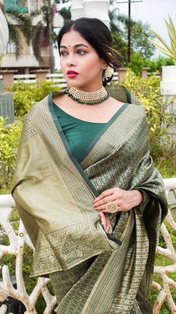 Soft Lichi Silk Golden Zari Weaving Jacquard Saree