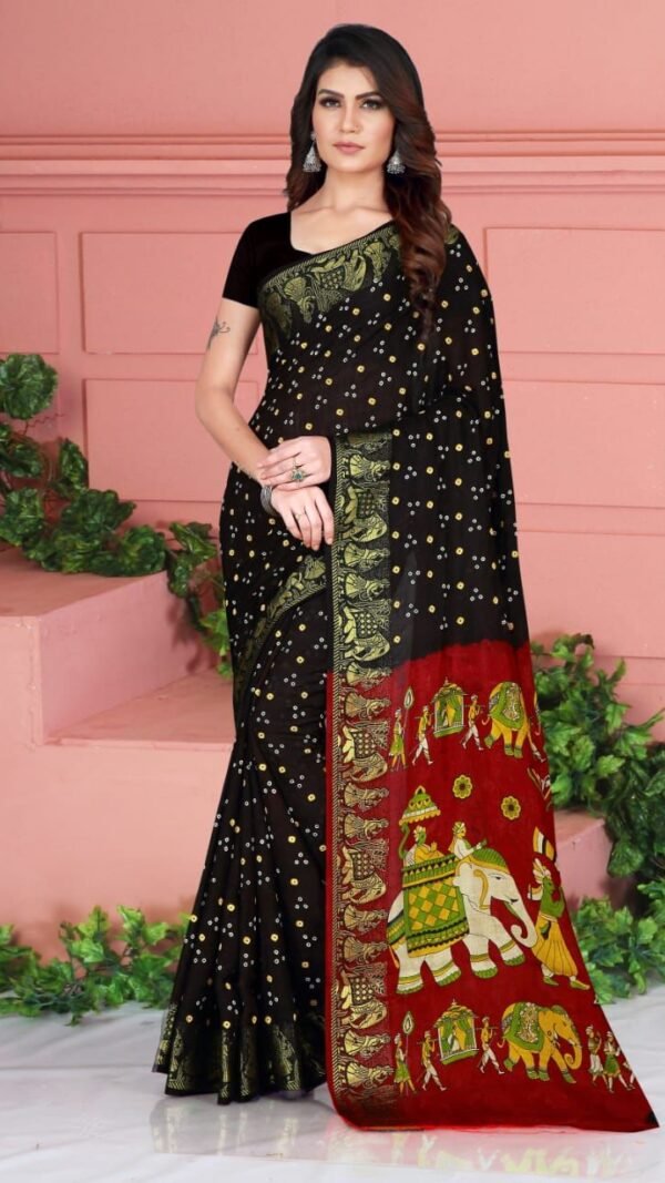Bandhej Print Art Silk with Zari Waving Border Saree 08