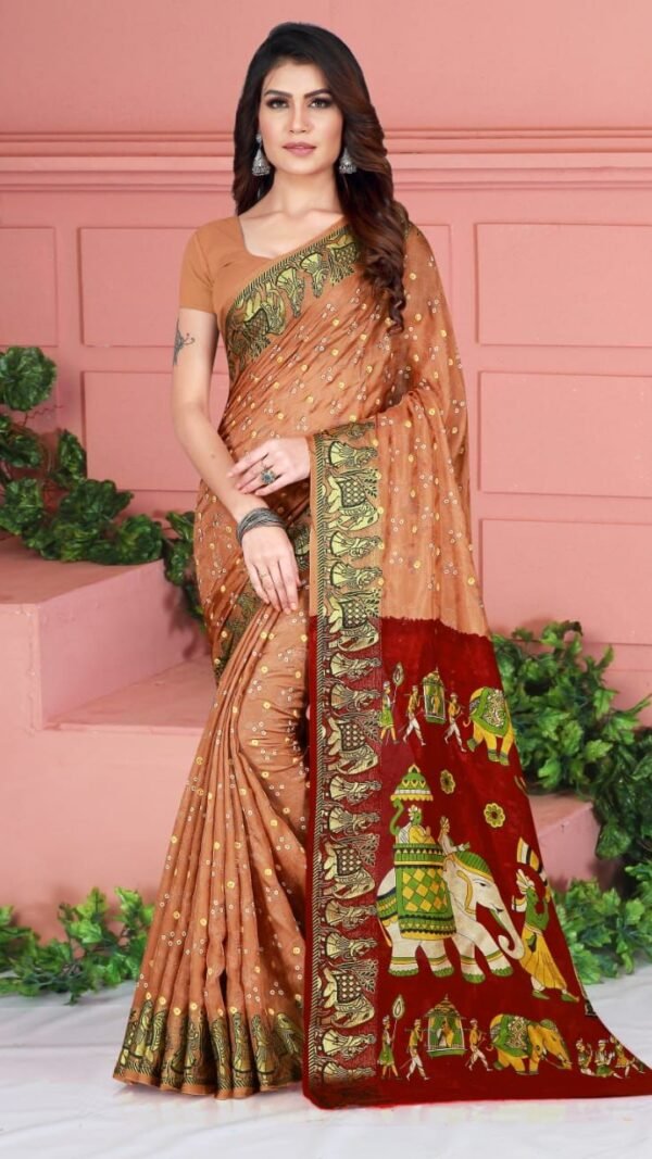 Bandhej Print Art Silk with Zari Waving Border Saree 09