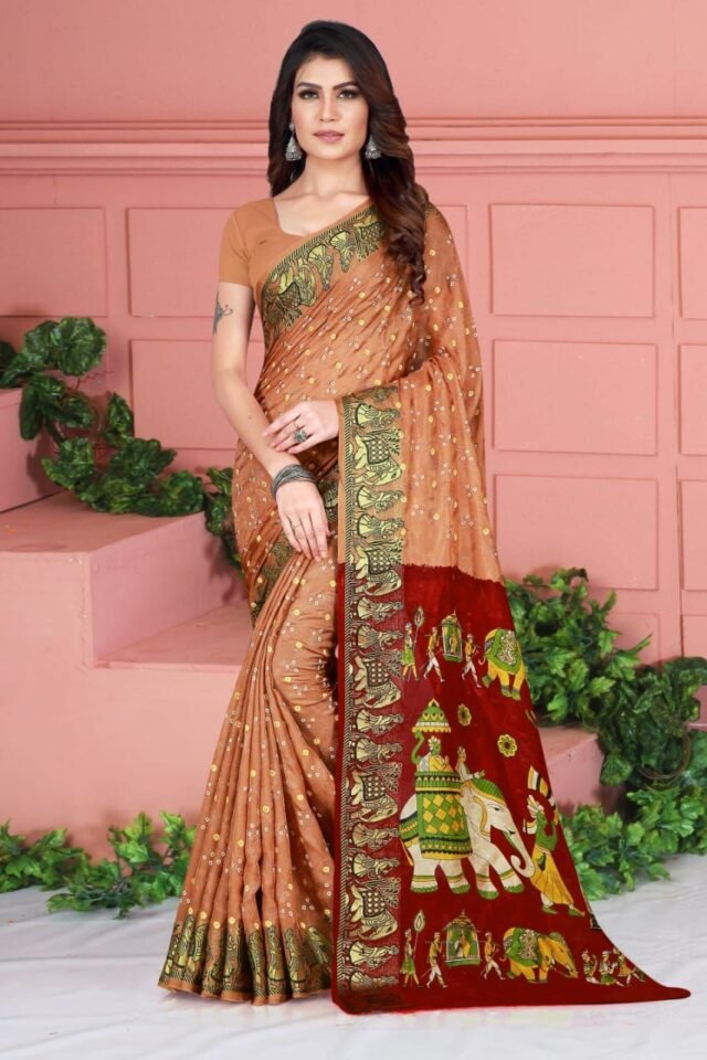 Bandhej Print Art Silk with Zari Waving Border Saree 09