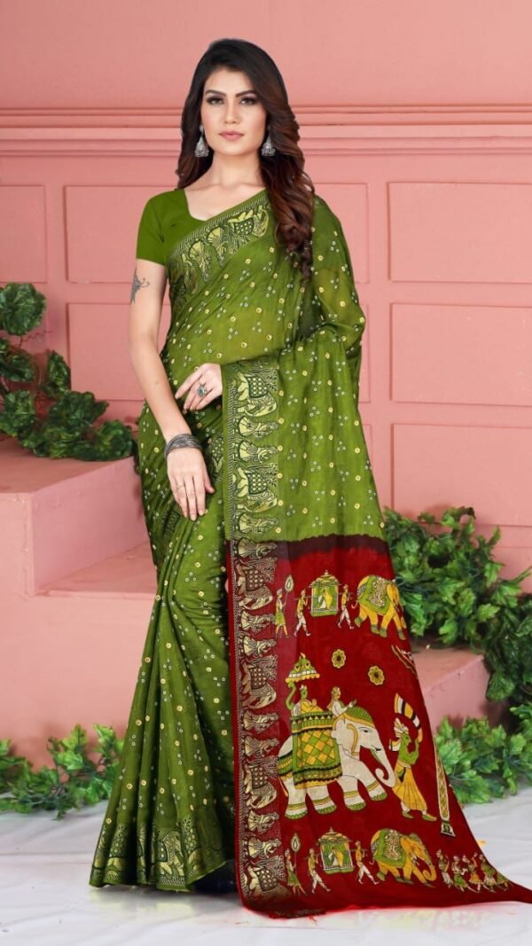 Bandhej Print Art Silk with Zari Waving Border Saree 10