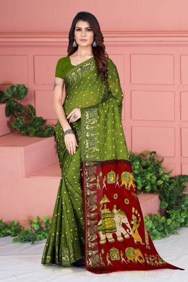 Bandhej Print Art Silk with Zari Waving Border Saree 10