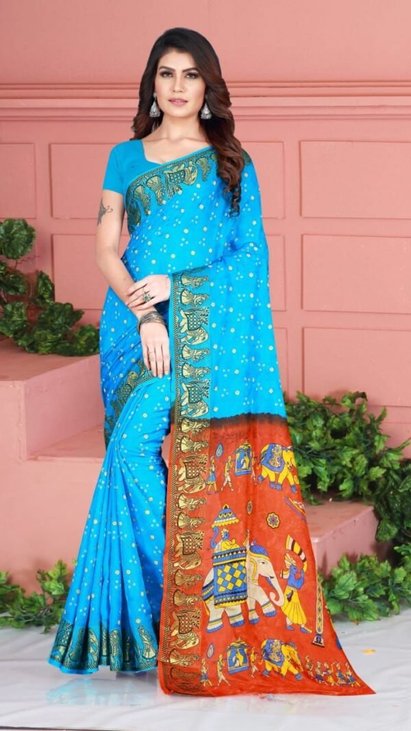 Bandhej Print Art Silk with Zari Waving Border Saree 11