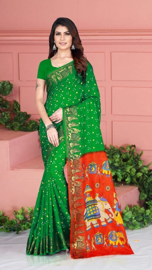 Bandhej Print Art Silk with Zari Waving Border Saree 12