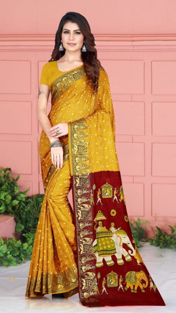 Bandhej Print Art Silk with Zari Waving Border Saree 14