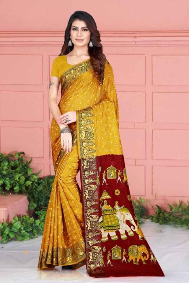 Bandhej Print Art Silk with Zari Waving Border Saree 14