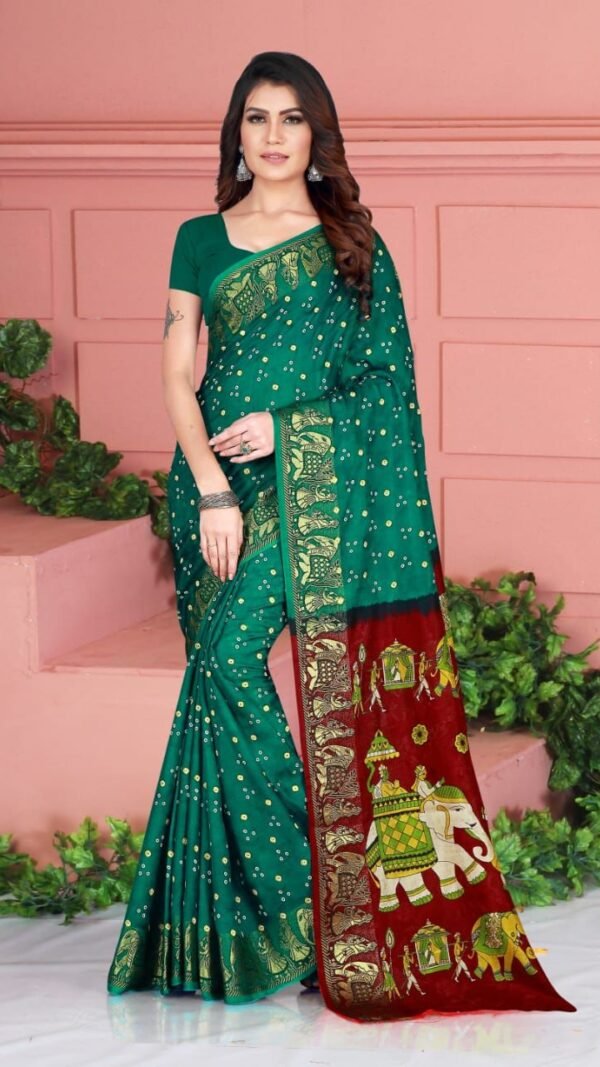 Bandhej Print Art Silk with Zari Waving Border Saree 15